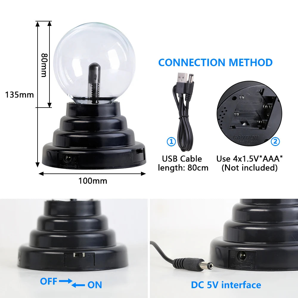 Magic Crystal Plasma Ball Lamp 3/4/5/6/8 Inch LED Night Light Kid