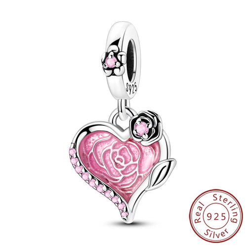 Original 925 Sterling Silver Heart Love Charms Beads Pendant Fit