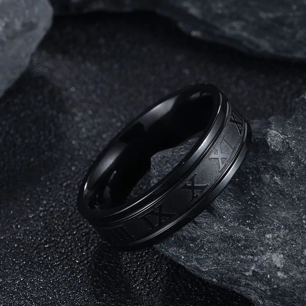Seakissky Classic Fashion Stainless Steel Roman Digital Men Women Ring