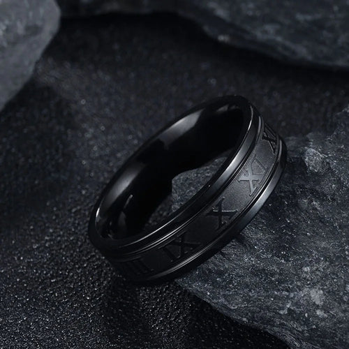 Seakissky Classic Fashion Stainless Steel Roman Digital Men Women Ring