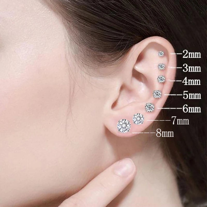 1Pair Stainless Steel Crystals Stud Earrings For Men Women Not Fade