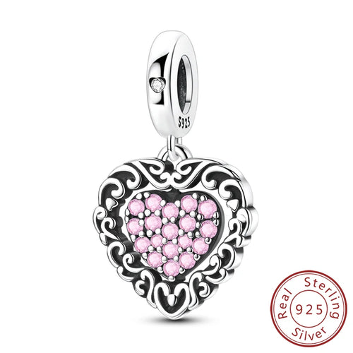 Original 925 Sterling Silver Heart Love Charms Beads Pendant Fit