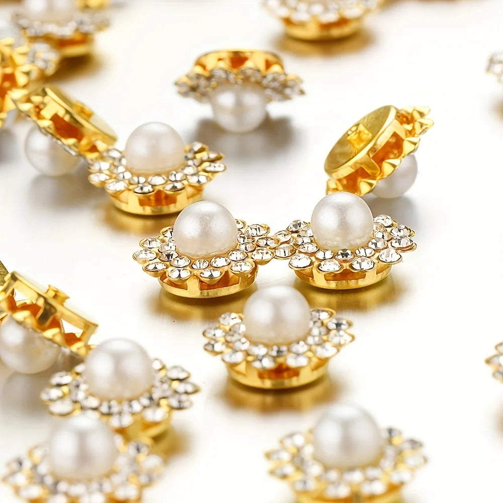 50pcs Gold & Silver Rhinestone Pearl Sewing Beads — Sparkly & Elegant