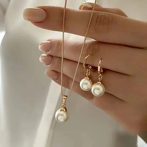 Fashion Elegant Imitation Pearl Pendant Jewelry Set for Women Vintage