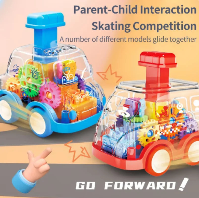 Baby Toy Cartoon Press Gear Car Toy Lnertia Pull-back Transparent Car