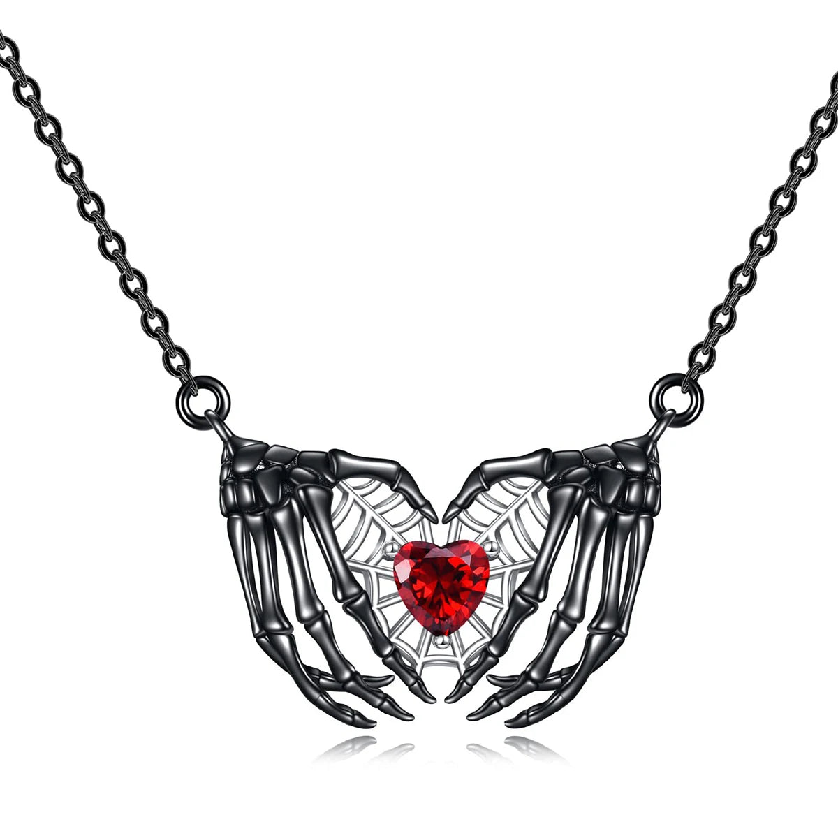 Gothic Punk Bat Wings and Heart Shaped Resin Pendant Necklace - Dark