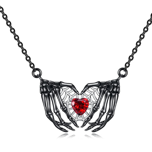 Gothic Punk Bat Wings and Heart Shaped Resin Pendant Necklace - Dark