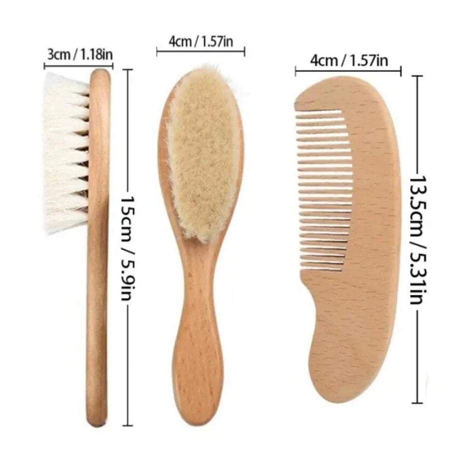 2pcs Baby Comb Set Baby Care Hair Brush Beech Soft Wool Wood Comb