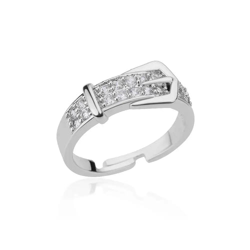 Stainless Steel Belt Rings For Women Zircon Adjustable Belt Finger