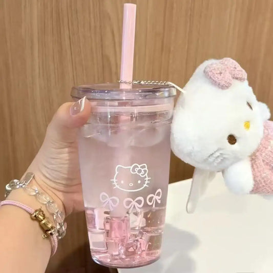 Sanrio Hello Kitty Pink Straw Cup Large-Capacity Transparent Plastic