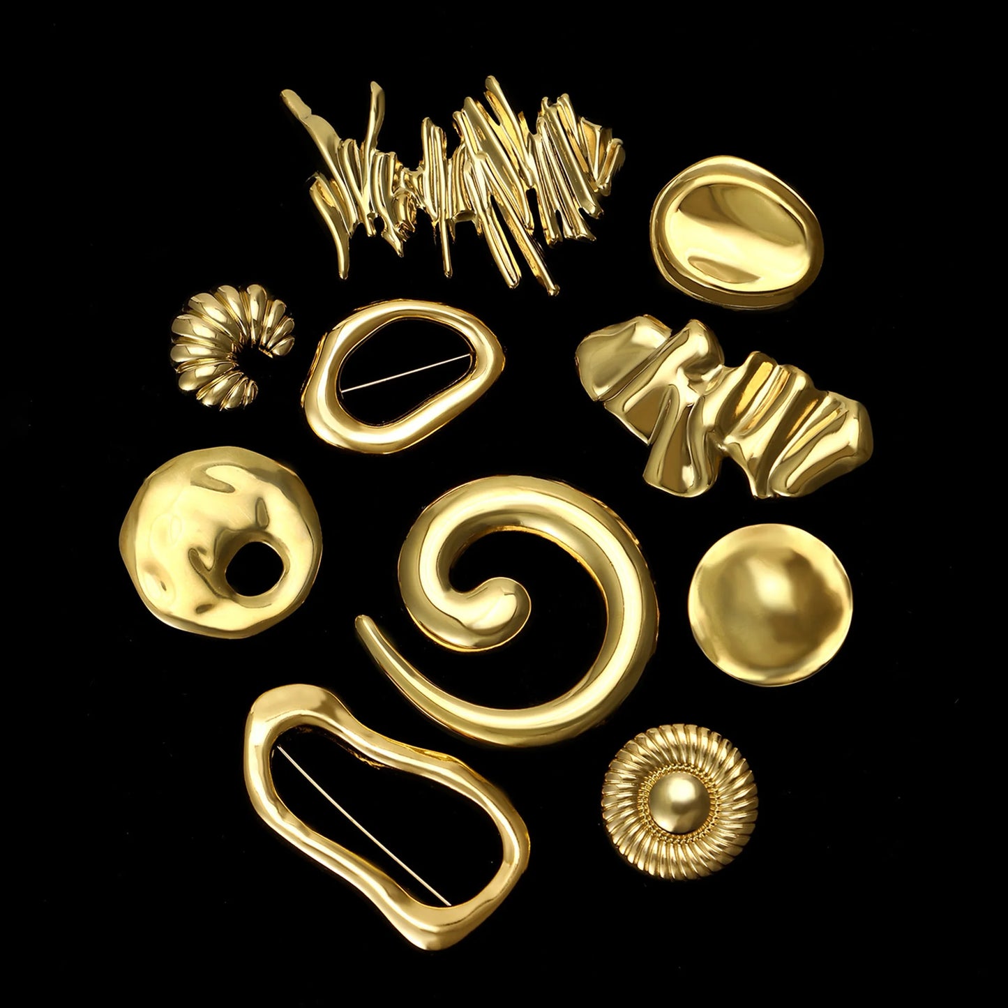 Stainless Steel Irregular Ring Brooches for Women Unisex Glossy