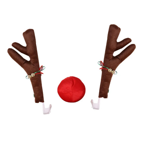 Christmas Car Decoration Deer Horn Antlers Car Kit with Red Nose and