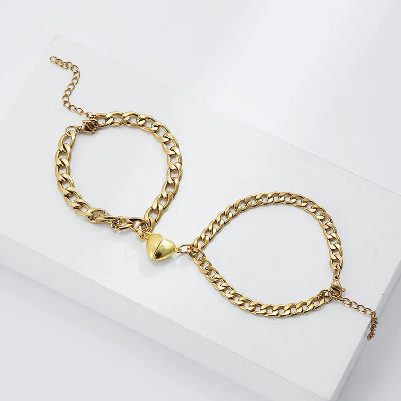 2Pcs/set Magnet Couple Bracelets Heart Attraction Bracelet Stainless