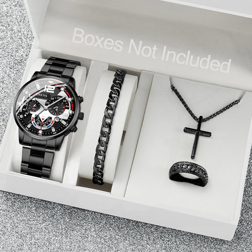 4PCS Men Business Watches Fashion Steel Band Analog Male's Quartz