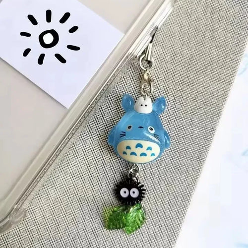 Kawaii Blue Animal Totoro Phone Charm Soot Sprite Keychain Woodland