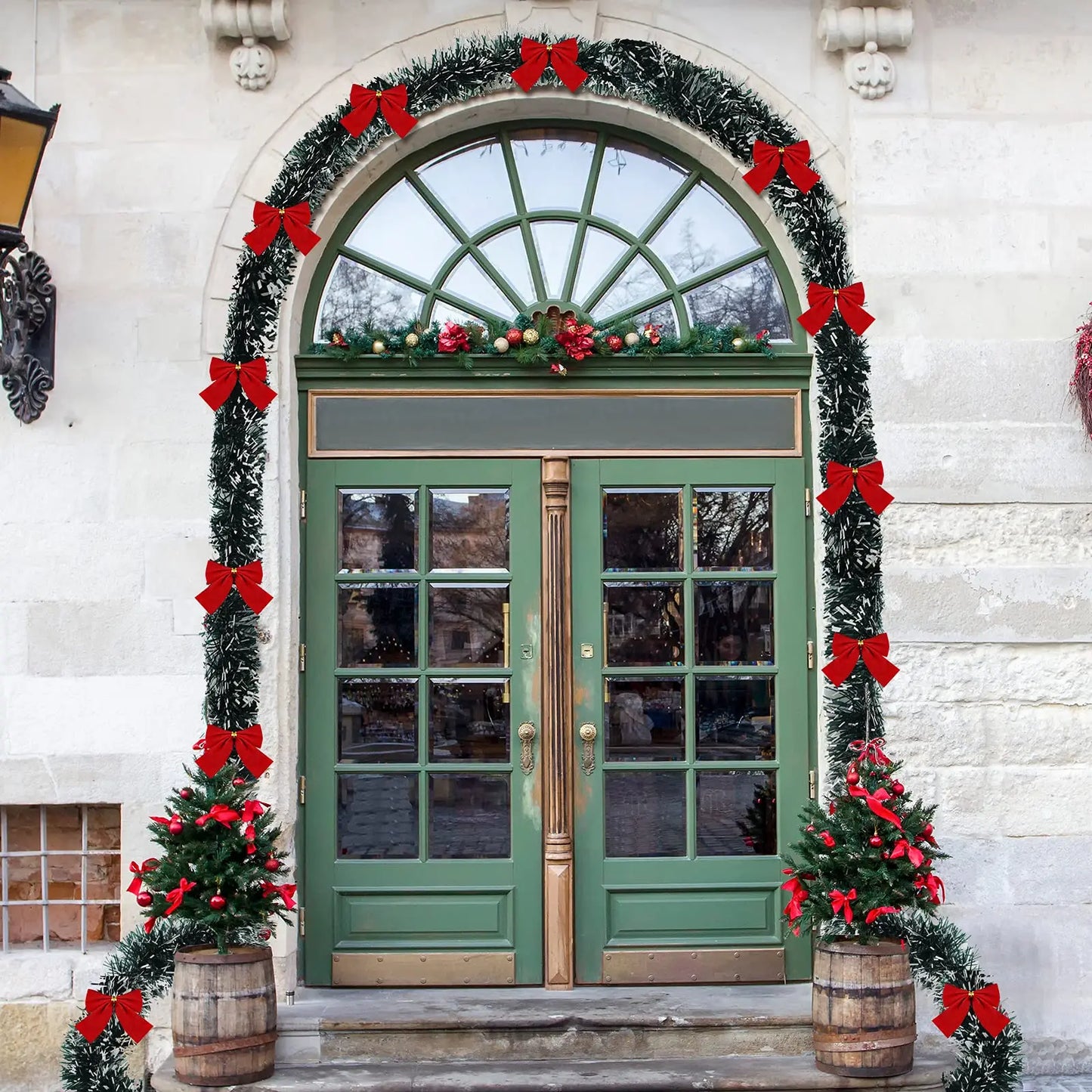 Artificial Christmas Garland Xmas Tinsel Garlands with Bowknot for DIY