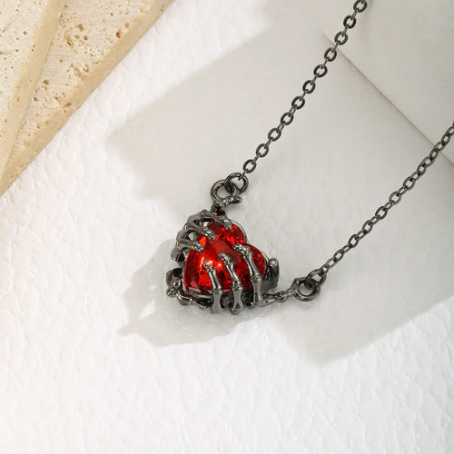 Gothic Punk Bat Wings and Heart Shaped Resin Pendant Necklace - Dark