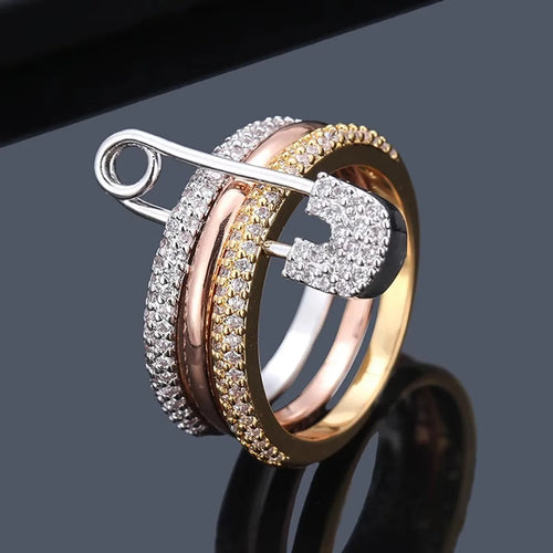 Pin Ring Three Layer Zircon Series Hip Hop Style Stainless Steel New