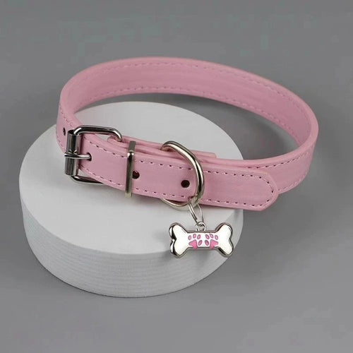 1Pcs Sweet Cool PU Leather Collar Chain Punk Dog Claw Bone Charms