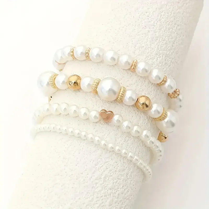 New 4 Pcs/Set imitation Pearl Beaded Bracelets Set for Women Fashion