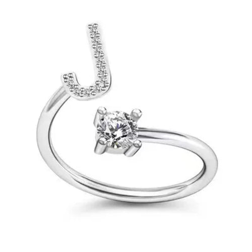 LATS Zircon Initial A-Z Letter Rings for Women Girl Adjustable Opening