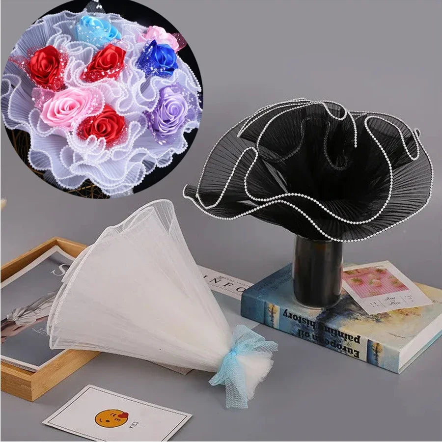 28cmx400cm Flower Wrapping Paper Pearl Wave Yarn Flower Packaging Lace