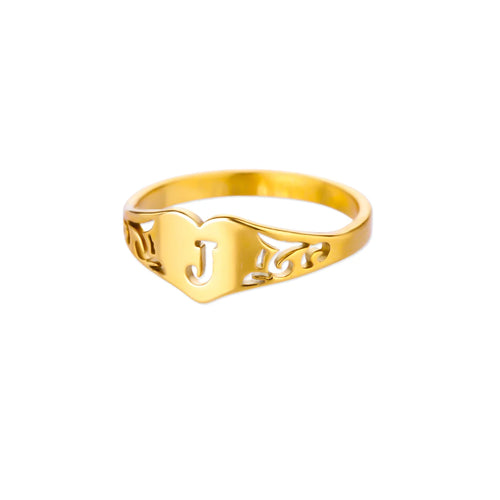 Fashion Hollow Initial Letter Heart Rings For Women Gold Color