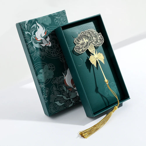 Chinese Style Handmade Book Mark Golden Rose Lotus Flower Bookmarks