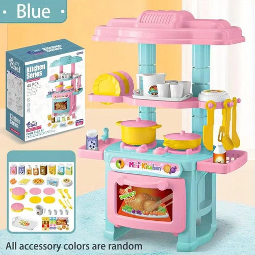 Mini Kitchen Counter Play Set DIY Simulated Cooking Food Tableware
