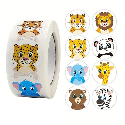 500Pcs/Roll Cartoon Animal Reward Stickers 2.5cm/1.0in Diy Decor