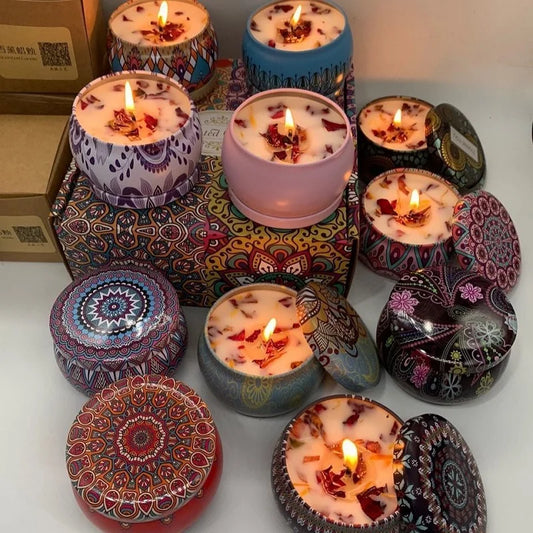 1/4PCS Vintage Scented Candles Soy Wax Candle Jars Flower Fragrance