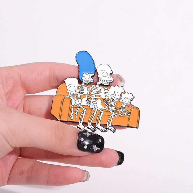 Animated Sitcom Punk Skull Brooch Enamel Pins Funny Cartoon Metal