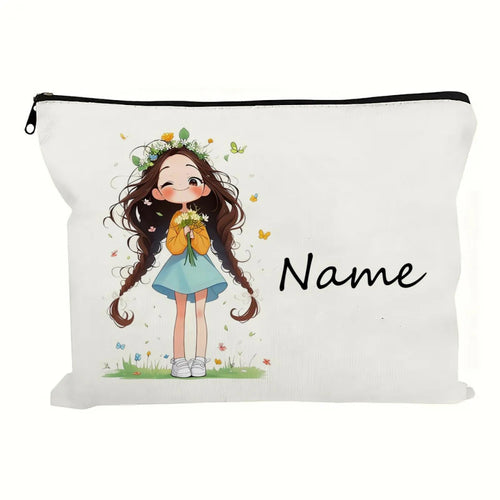 Custom Name Vintage Cute Girl Pattern Makeup Bag Handbag Toiletry Bag