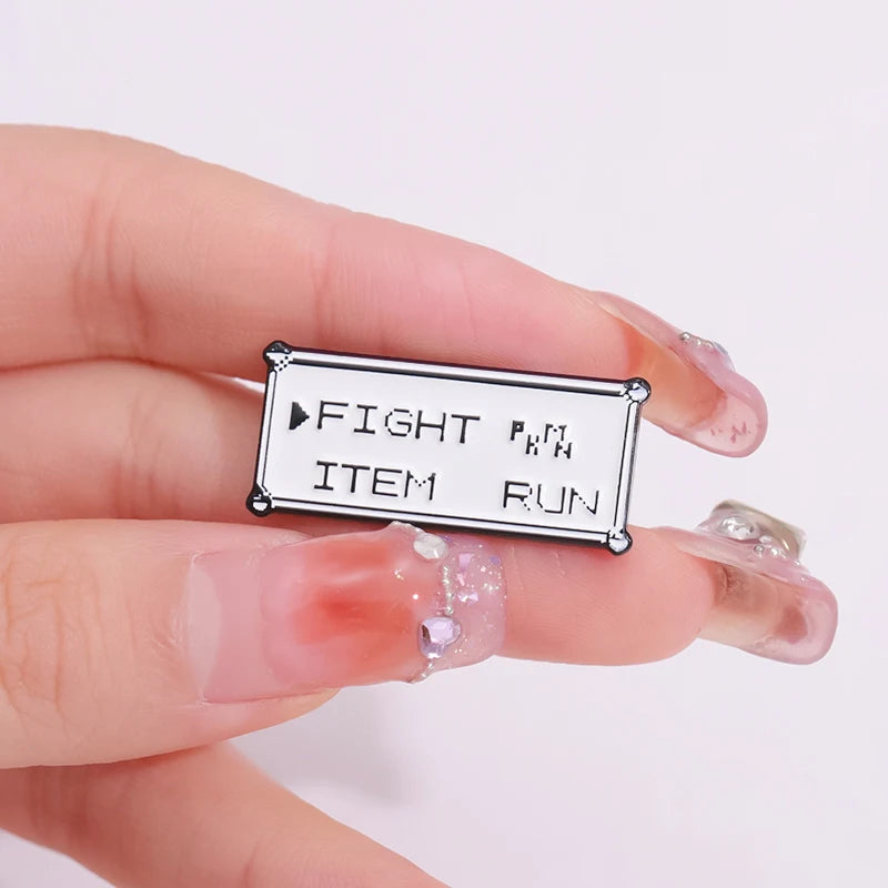 Rectangle Text Enamel Pins Custom FIGHT ITEM RUN