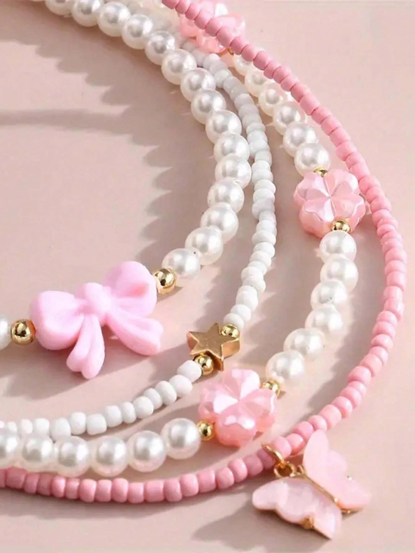 4pcs/Set Girls' Butterfly Heart Flower Pearl & Beaded Handmade
