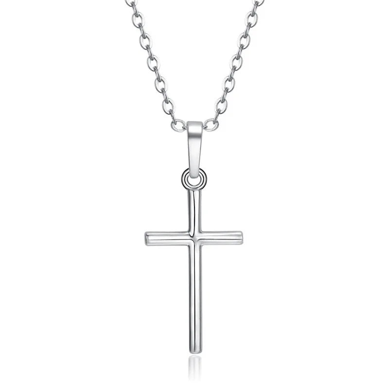 Fashion Christian Jesus Cross Necklaces Silver Color Long Chain Simple