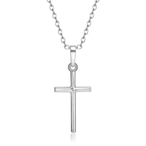 Fashion Christian Jesus Cross Necklaces Silver Color Long Chain Simple