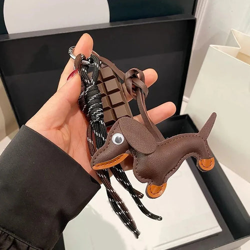 Leather Dachshund Bag Pendant Creative Keychain Lanyard bag Accessory