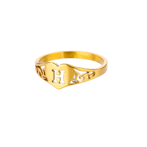 Fashion Hollow Initial Letter Heart Rings For Women Gold Color