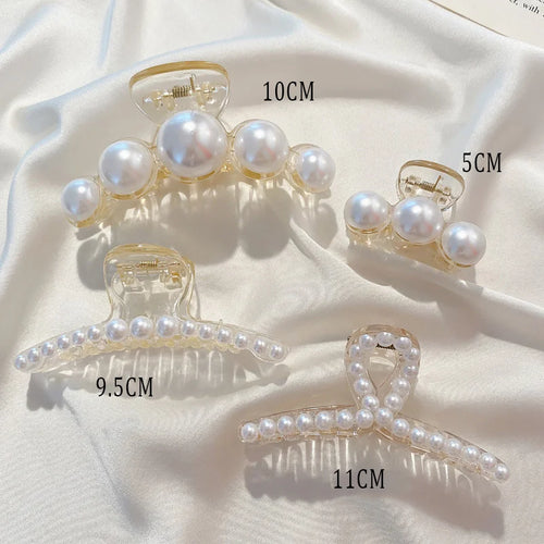 Vintage Pearl Clips Set Large Claw Korean Ponytail Big Barrettes Jaw
