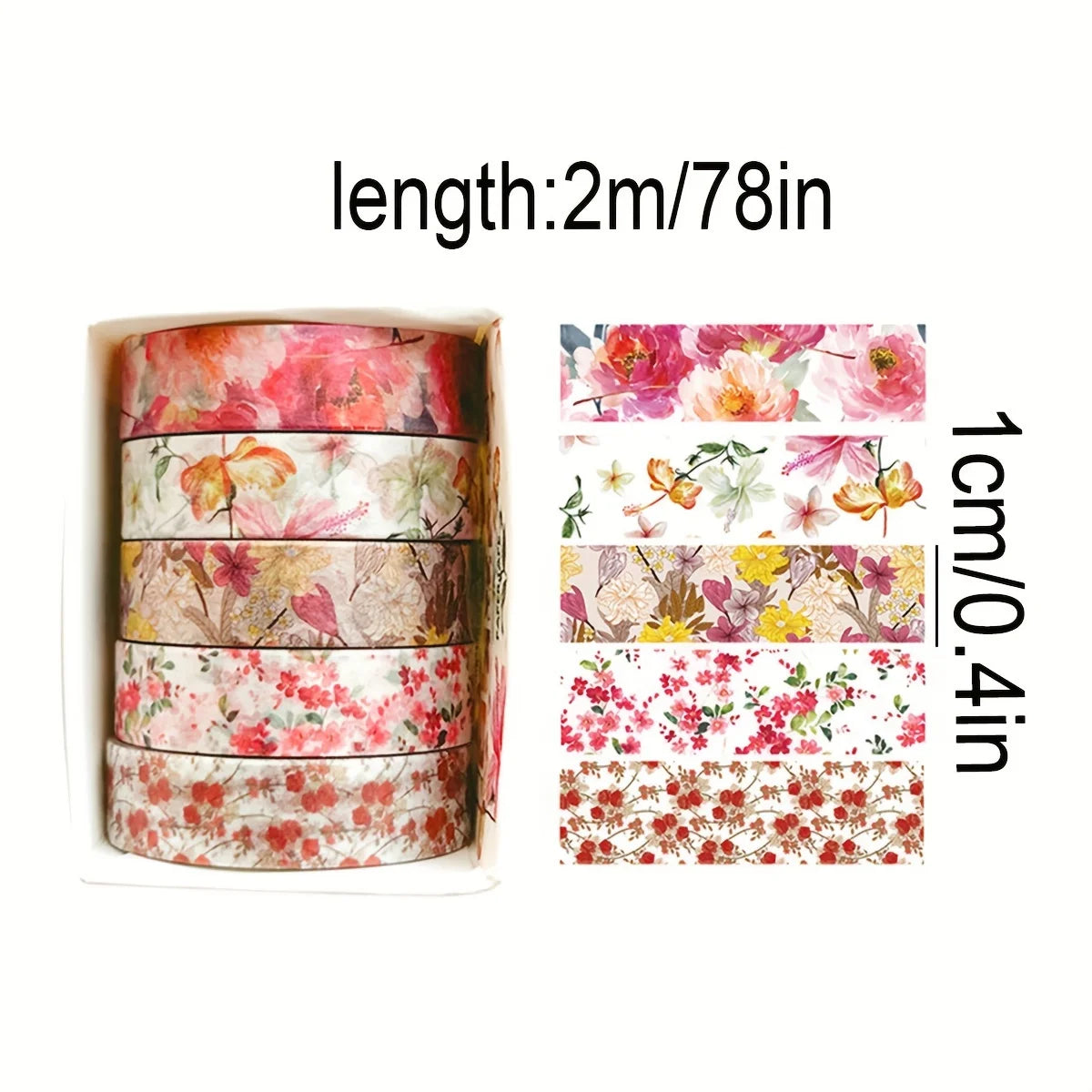 5 rolls of boxed romantic flower handbook tape, cute DIY fresh