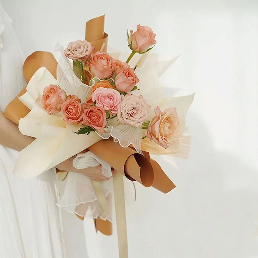 White Floral Packaging for Bouquets  Including Decorative Mesh