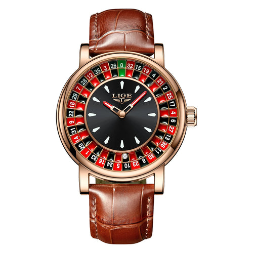 LIGE Quartz Man Watch Fashion Luxury Creative Roulette Game Dial