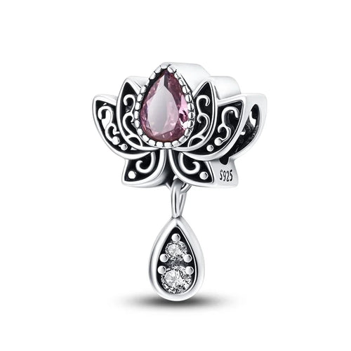 Classic Silver Plated Lotus Guardian Angel Heart-Shaped Zircon Charms