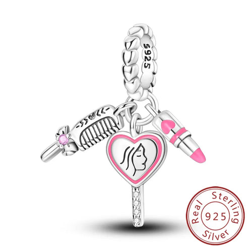 Fit Original 925 Sterling Silver Charms Beads Bow Perfume Bottle Pink