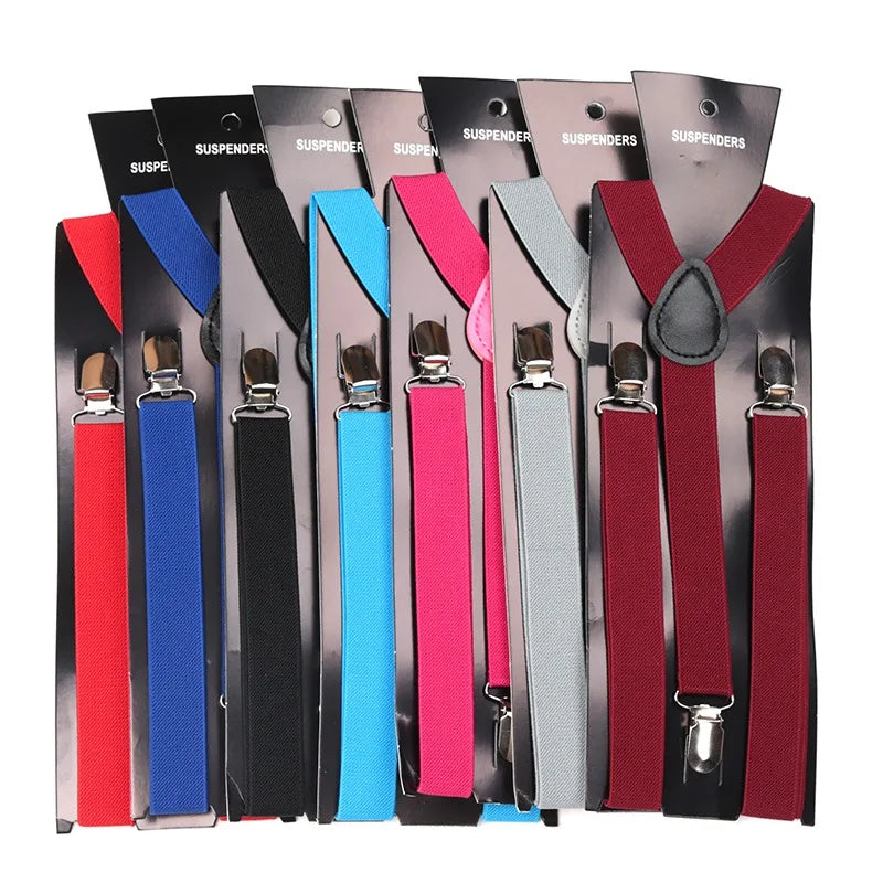 Solid Color Elastic Leather Suspenders Braces Men Women Black Blue Red