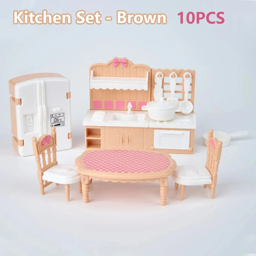 Hot Sale Cute Kawaii Pink 10 Items/Lot Miniature Dollhouse Furniture