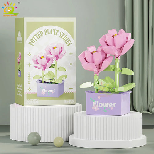 HUIQIBAO MOC Flower Succulent Potted Model Building Block DIY Eternal