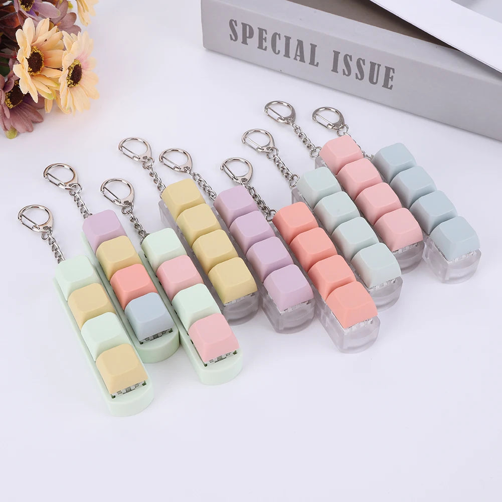 Button Keycap Fidget Keychain 4 Keys Keyboard Decompression Toys DIY