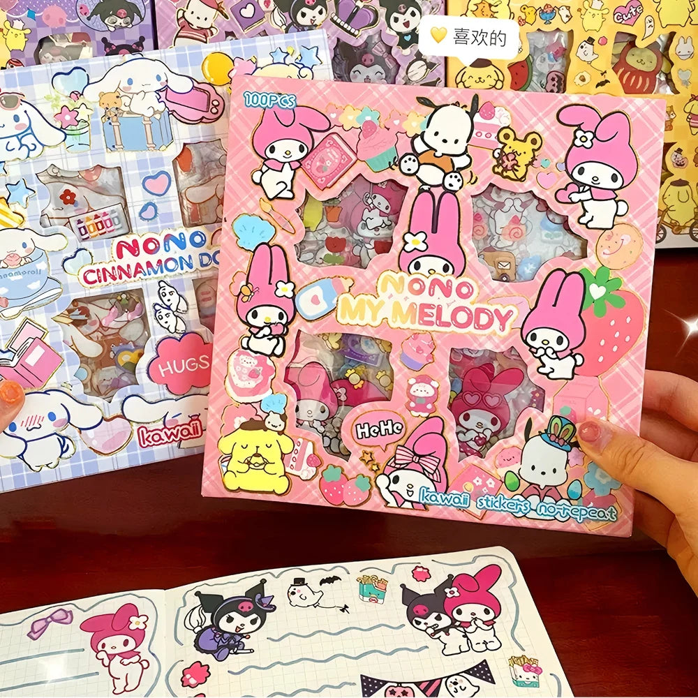 100pcs Cute Sanrio Stickers Kawaii Kids Girls Decals Toys Transparent